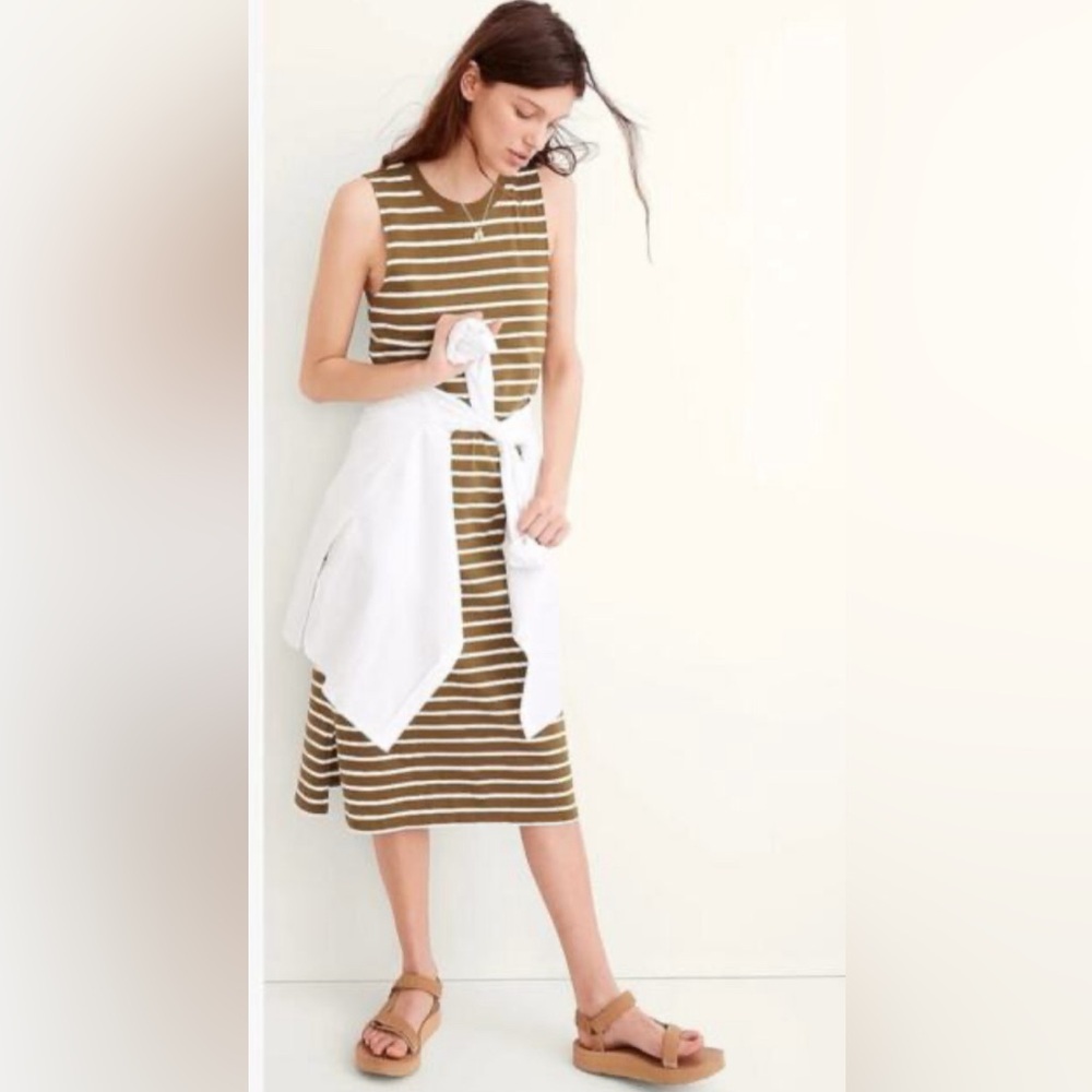NWT Madewell Organic Cotton Crewneck Tank Midi Dress in Stripe